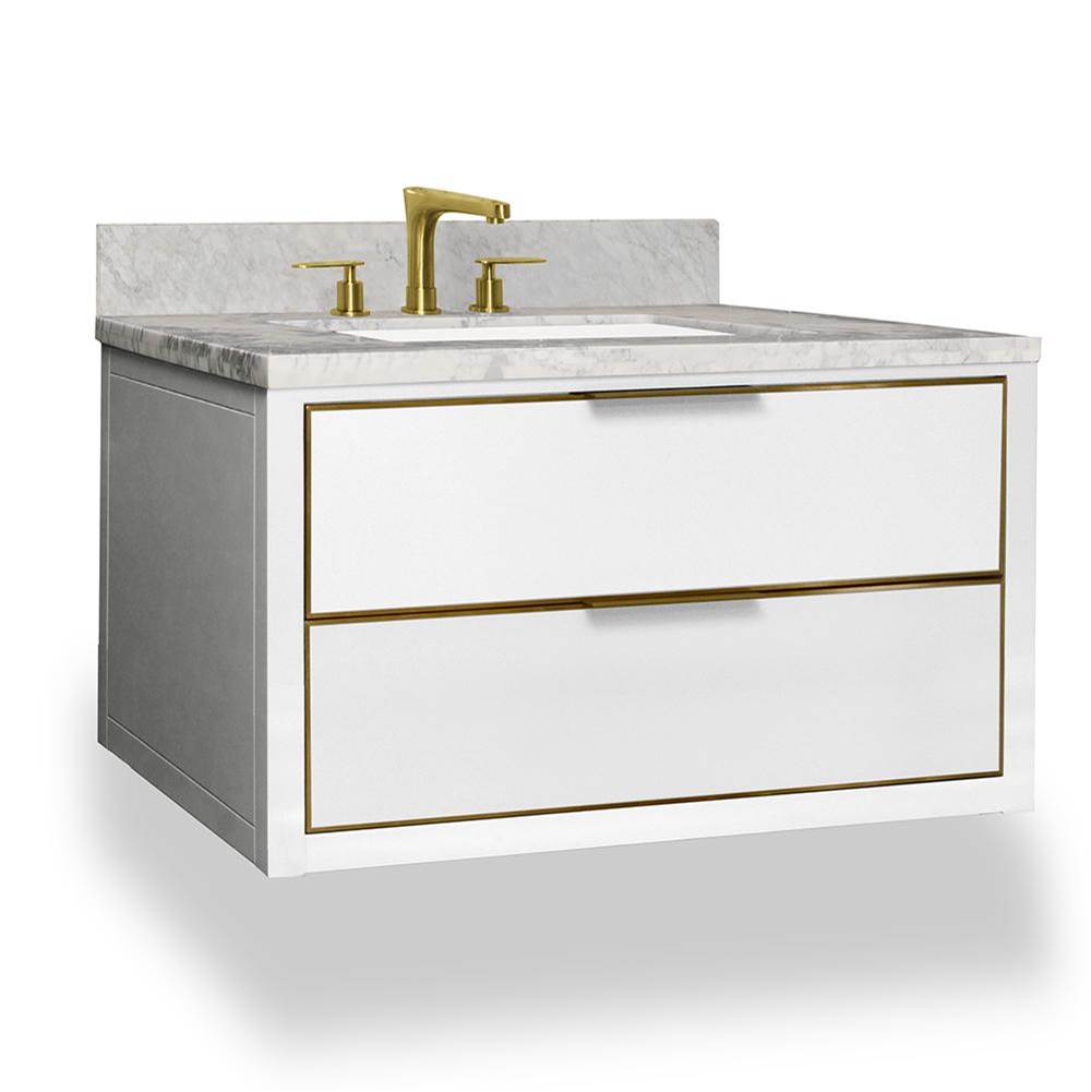 Icera Muse Wallhung Vanity 36-in, Walnut Brown with Satin Brass