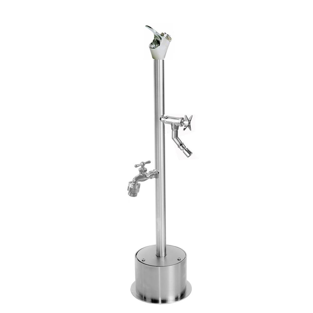 Outdoor Shower Free Standing Single Supply Push Button Drinking Fountain, Cross Handle Foot Shower, Hose Bibb