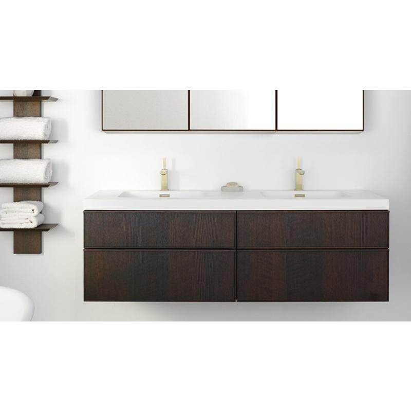 WETSTYLE Furniture Frame Linea - Vanity Wall-Mount 60 X 22 - 4 Drawers, Horse Shoe Drawers On Right, Full Depth Drawers On Left - Oak White